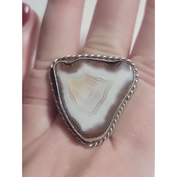 Native AMERICAN AGATE HIPPIE TRIANGLE BIKER RING! - Picture 4 of 16